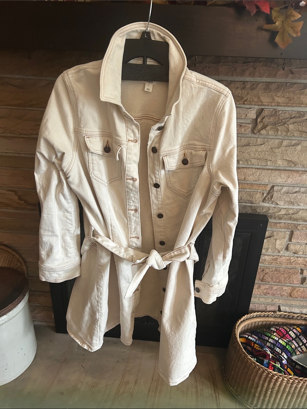 a.n.a Cream Belted Denim Jacket